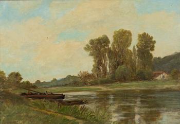 Émile Charles Lambinet, French River Landscape.