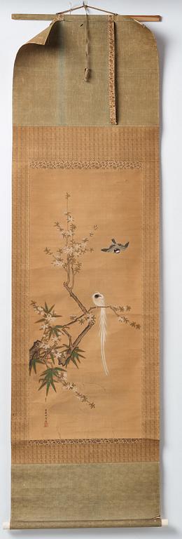 A hanging scroll, ink and color on silk. Japan, 20th century.