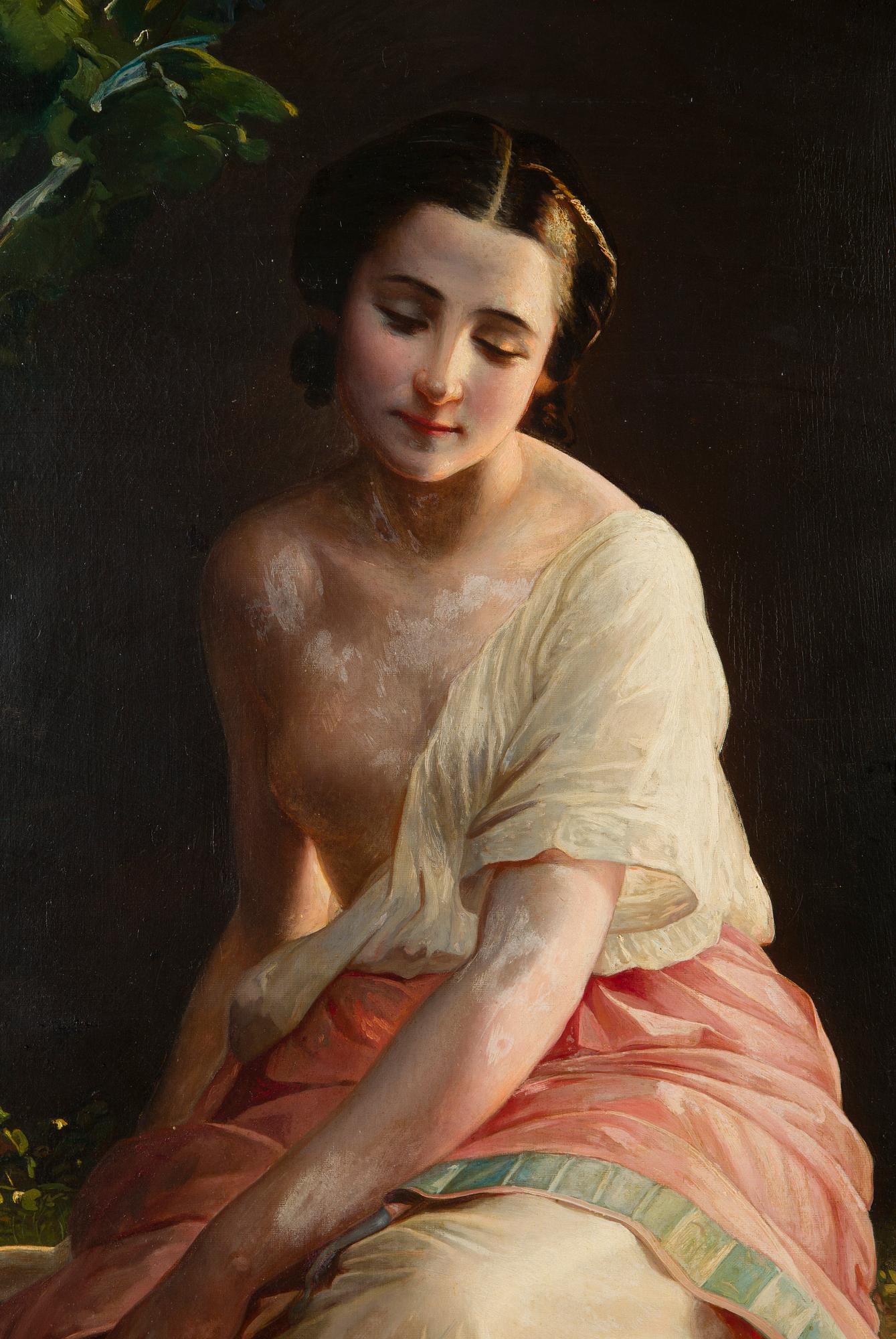 Okänd Konstnär, 1800-tal, Efter August Riedel (1799-1883), Kvinna vid Dammen.