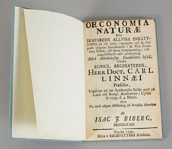 CARL VON LINNÉ, Oeconomia Naturae eller Skaparens allvisa inrättning på vår jord..., 1750.