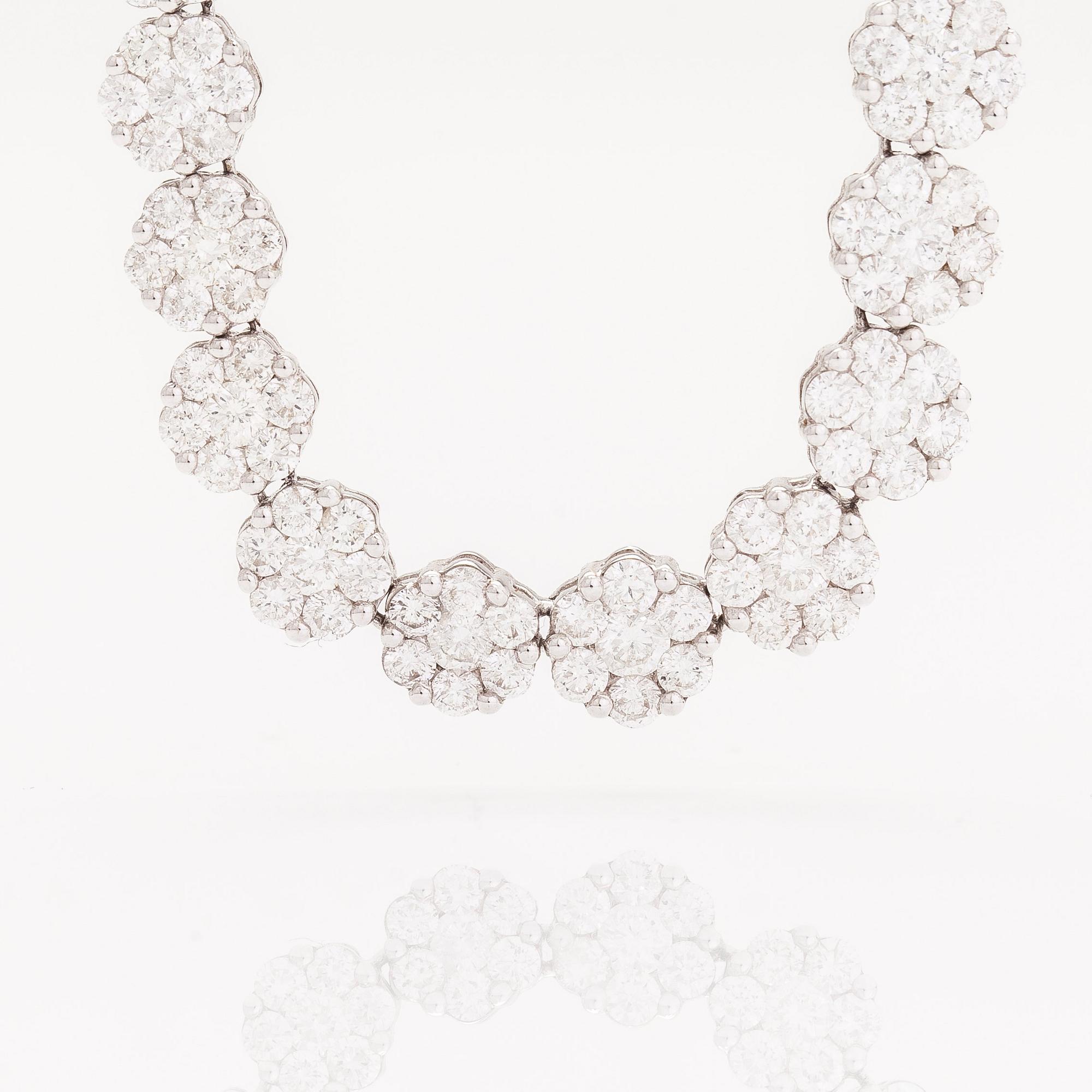 An 18K white gold necklace set with  diamonds totalling approx. 17.62 ct according to engraving. Foreign hallmarks.