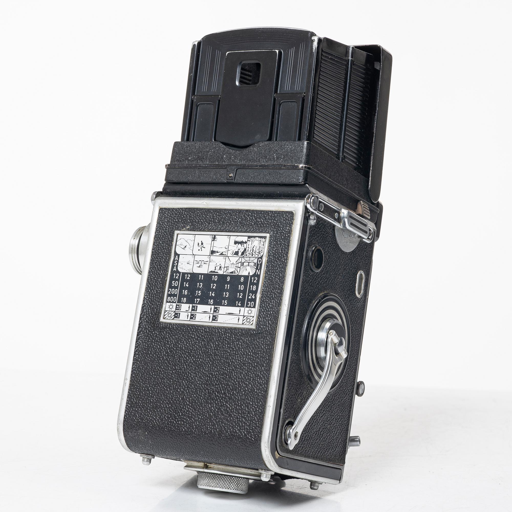 Mellanformatskamera, Rolleiflex, med väska och tillbehör, Franke & Heidecke, 1900-talets mitt, Tyskland.