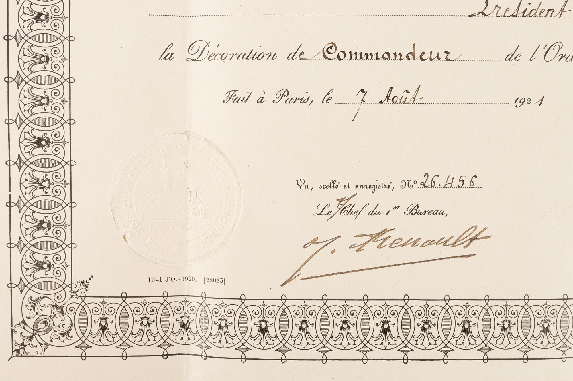 Legion of Honor, France, Commander's cross, in case with document.