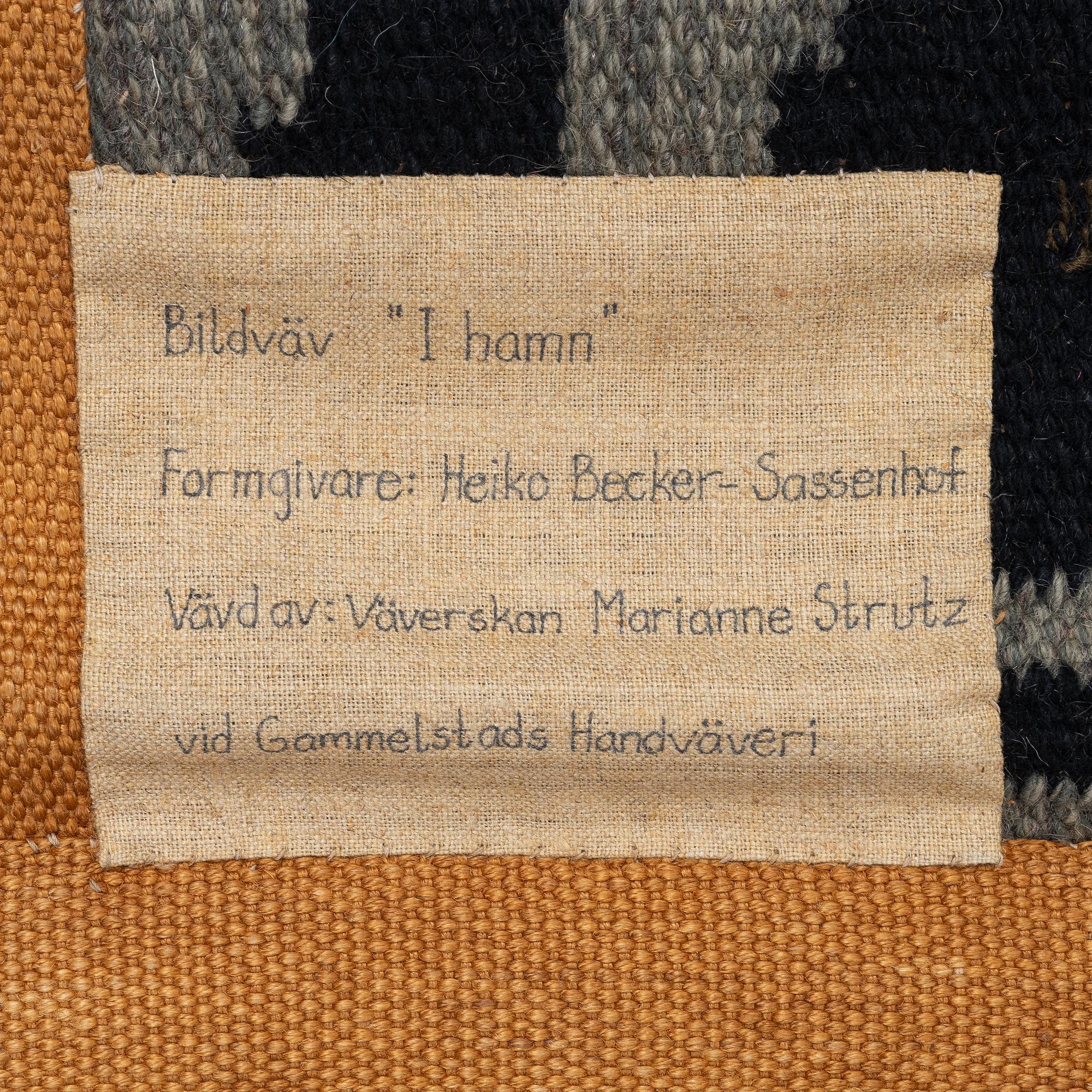 Heiko Becker-Sassenhof, väggtextil, Signerad. "I hamn" , rölakan, Gammelstads Handväferi. 130 x 200 cm.