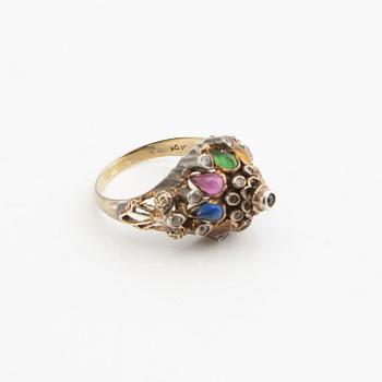 Ring, 14K gold with various coloured gemstones.