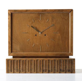 Axel Einar Hjorth, a stained birch "Caesar" mantel clock, Nordiska Kompaniet, Sweden 1920-30's.