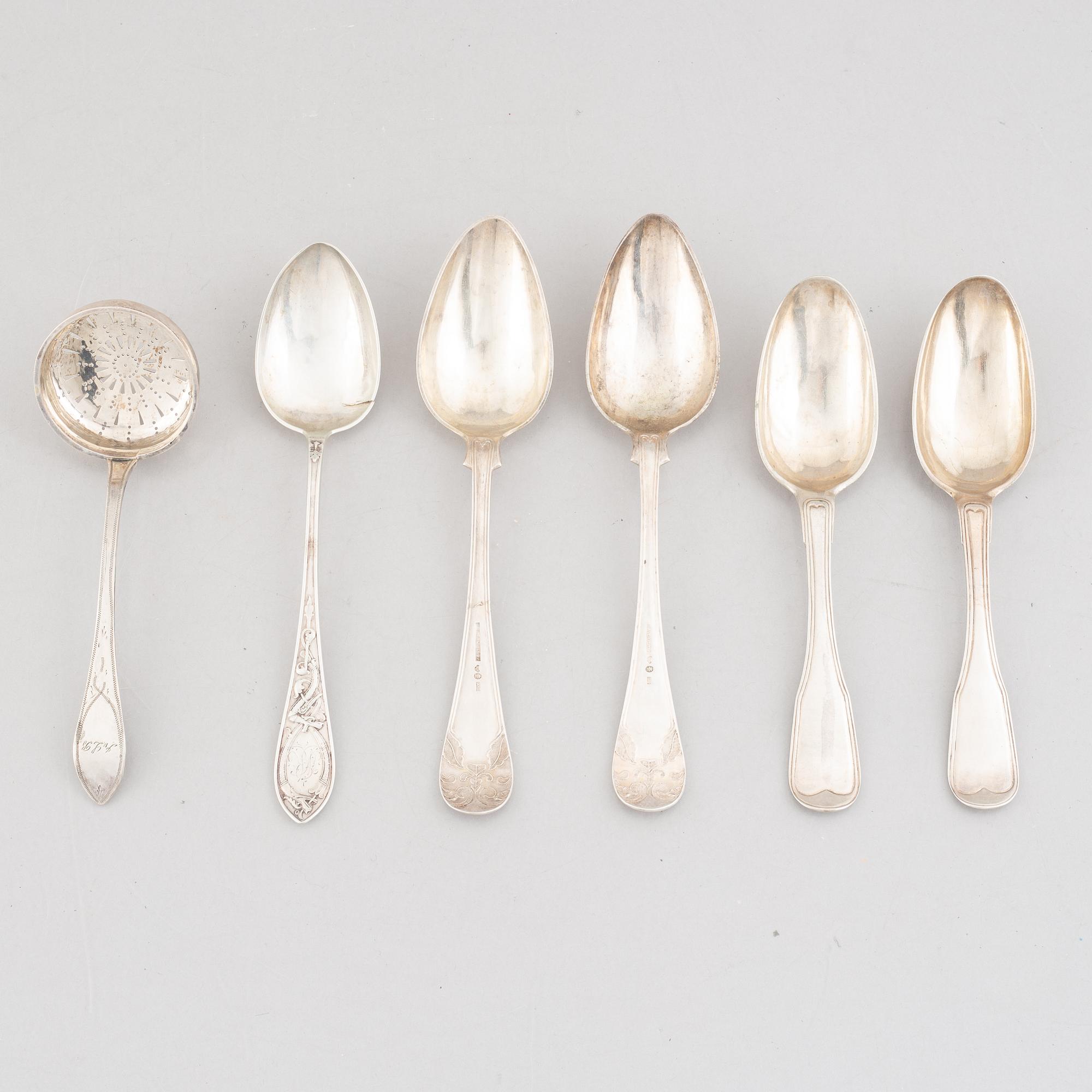 Spoons, 6 pcs, silver, Sweden and Norway, late 18th-early 20th century.