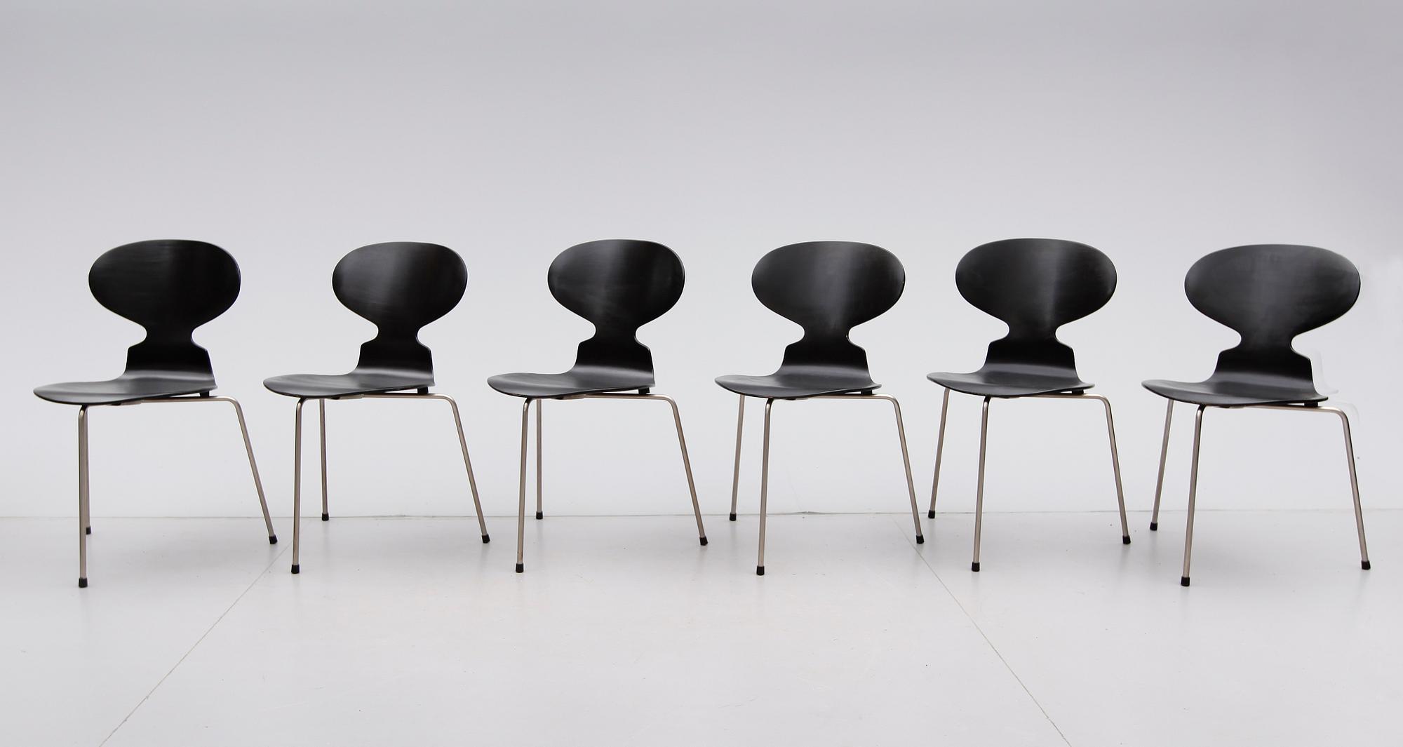 STOLAR, 6 st, "Myran", Arne Jacobsen för Fritz Hansen, 1900-talets mitt.
