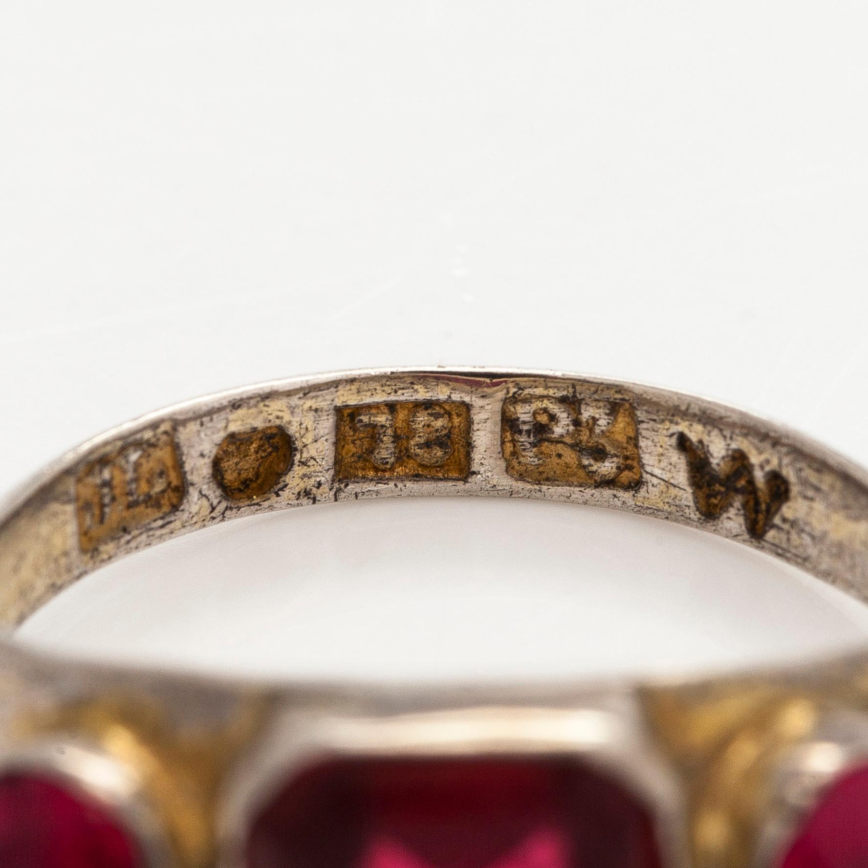 Ringar, 3 st, silver, glas, Finland 1800-talets andra hälft.