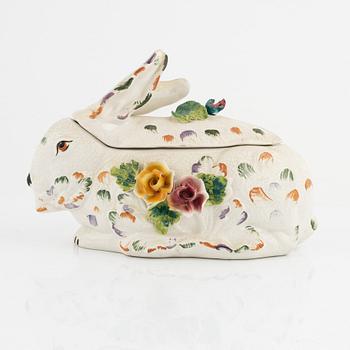 A creamware rabbit tureen, Bassano, Italy 20th century.