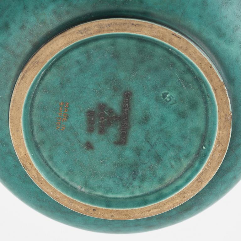 Wilhelm Kåge, vas, ask samt fat, stengods, "Argenta", Gustavsberg.