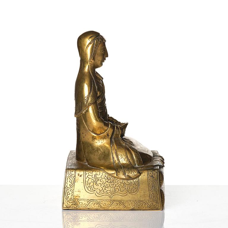 A gilt bronze sculpture of Arhat Ajita, Tibeto-Chinese, 18th century.
