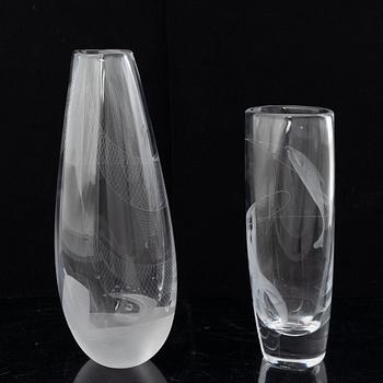 Vicke Lindstrand, two glass vases, Kosta, mid 20th Century.