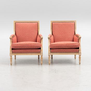 A pair of Gustavian style armchairs, late 20th Century.