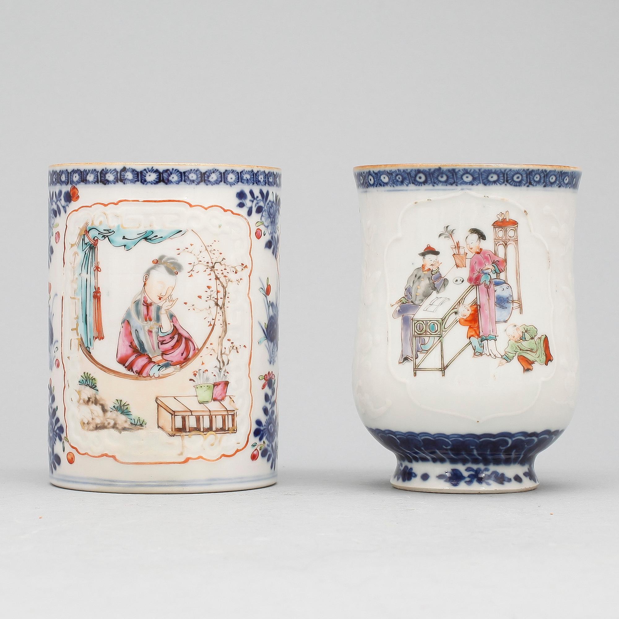 MUGGAR, 2 st porslin Qingdynastin, Qianlong (1736-95).