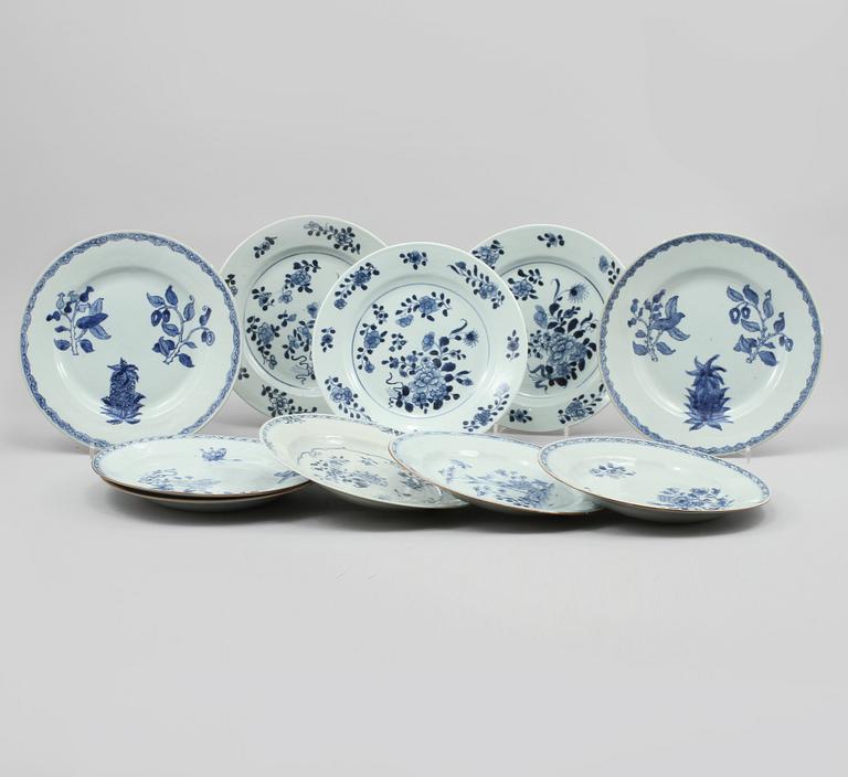 TALLRIKAR, 10 st, porslin, Kina, 1700-tal.