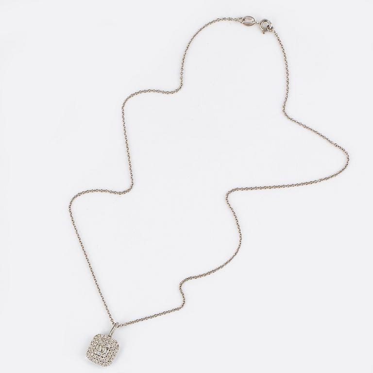 Baguette and brilliant-cut diamond necklace.