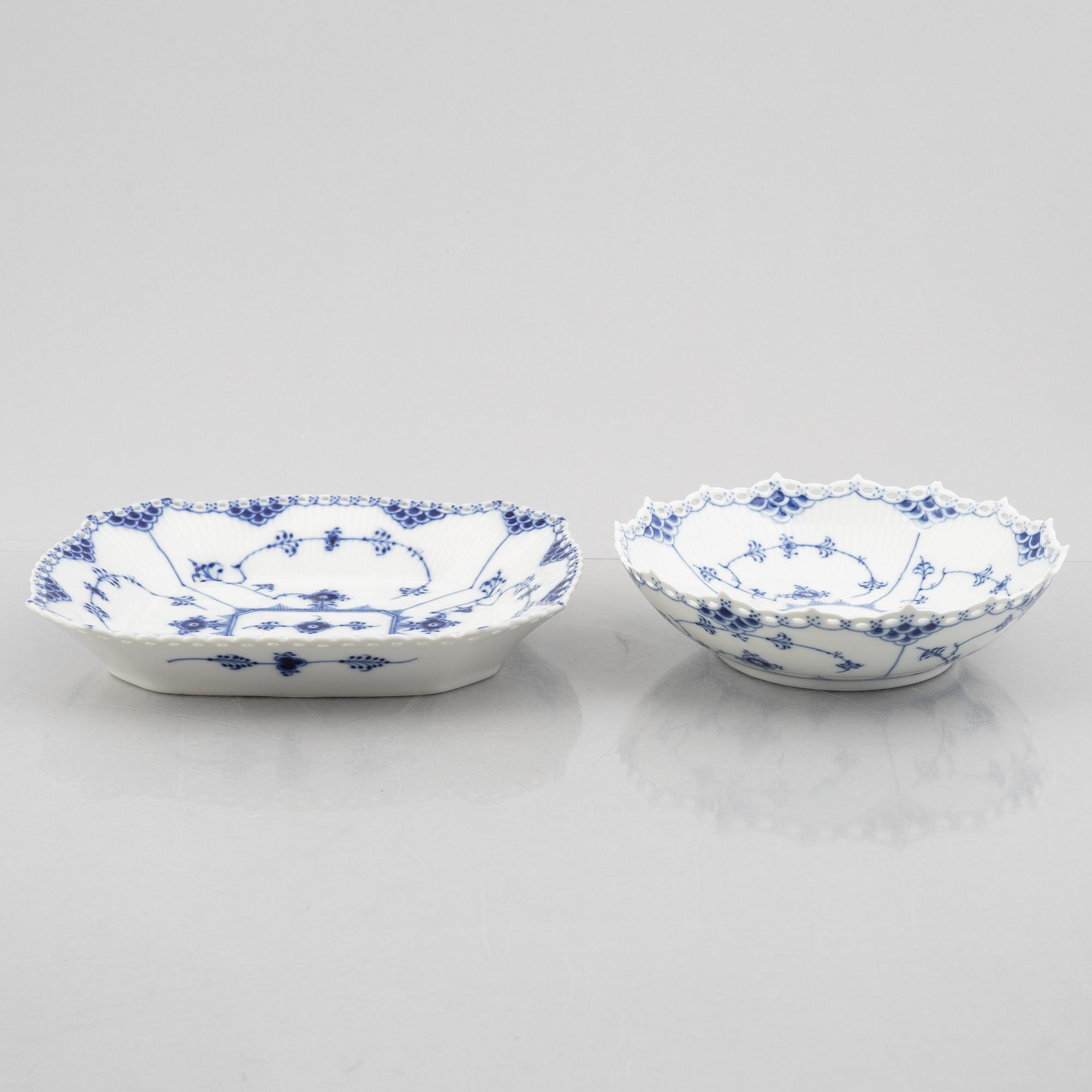 Royal Copenhagen, a 94-piece mostly full lace "Blue Fluted" dinner and tea service, Denmark.