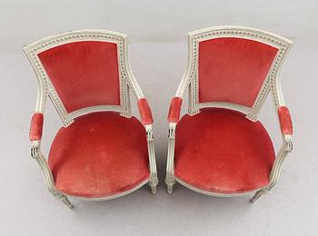 KARMSTOLAR, 1 par, gustaviansk stil, 1900-talets andra hälft.