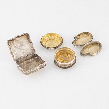 Dosor, 3 st, silver, Sverige, Holland samt Hanau, sent 1700-tal-sent 1800-tal.
