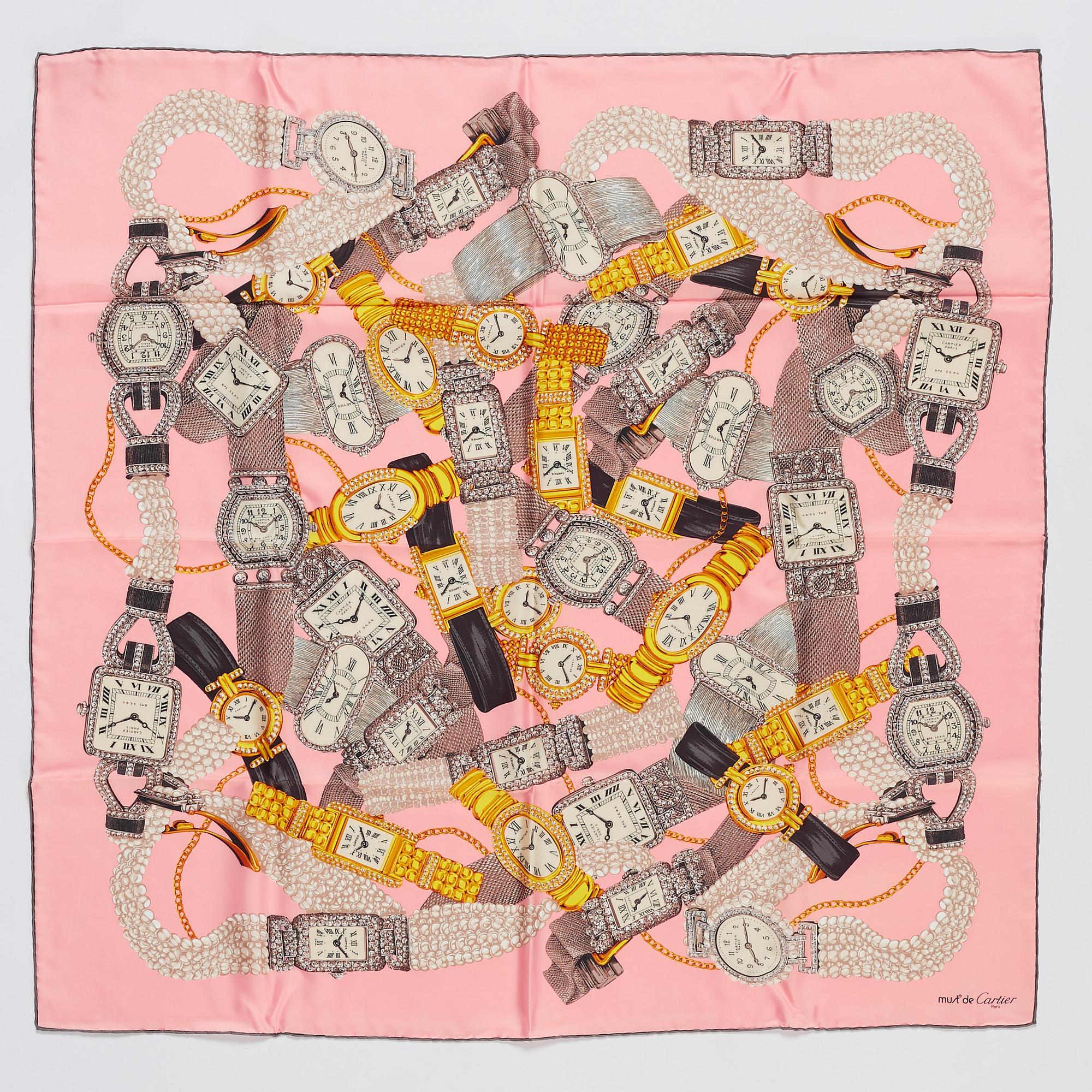 Cartier, a 'Le temps Précieux' twill silk scarf.