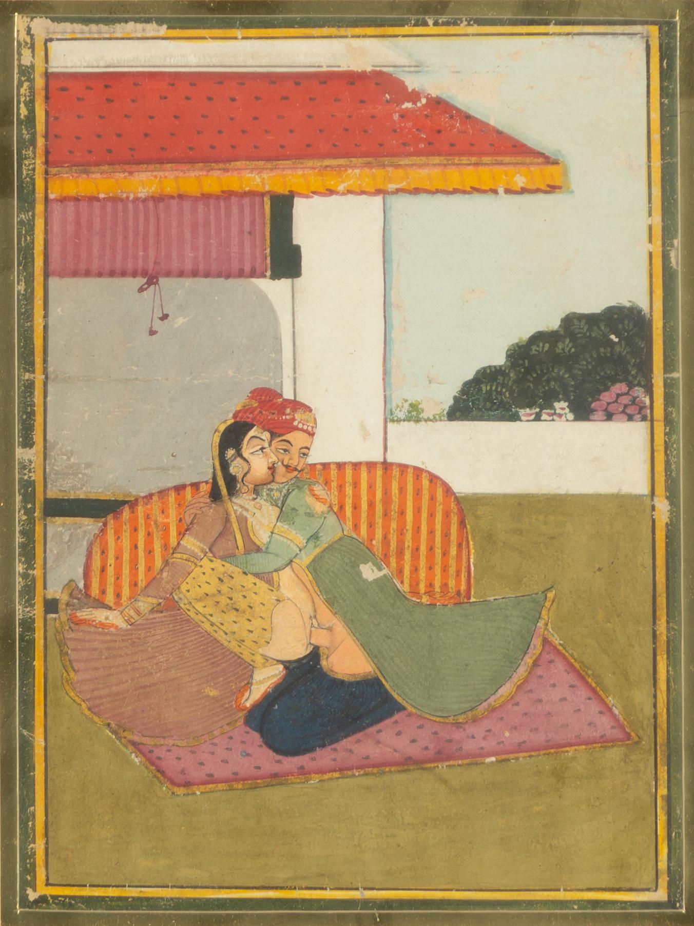 Oidentifierad konstnär, Erotiska scener, Indien, 1900-tal. Tre stycken.
