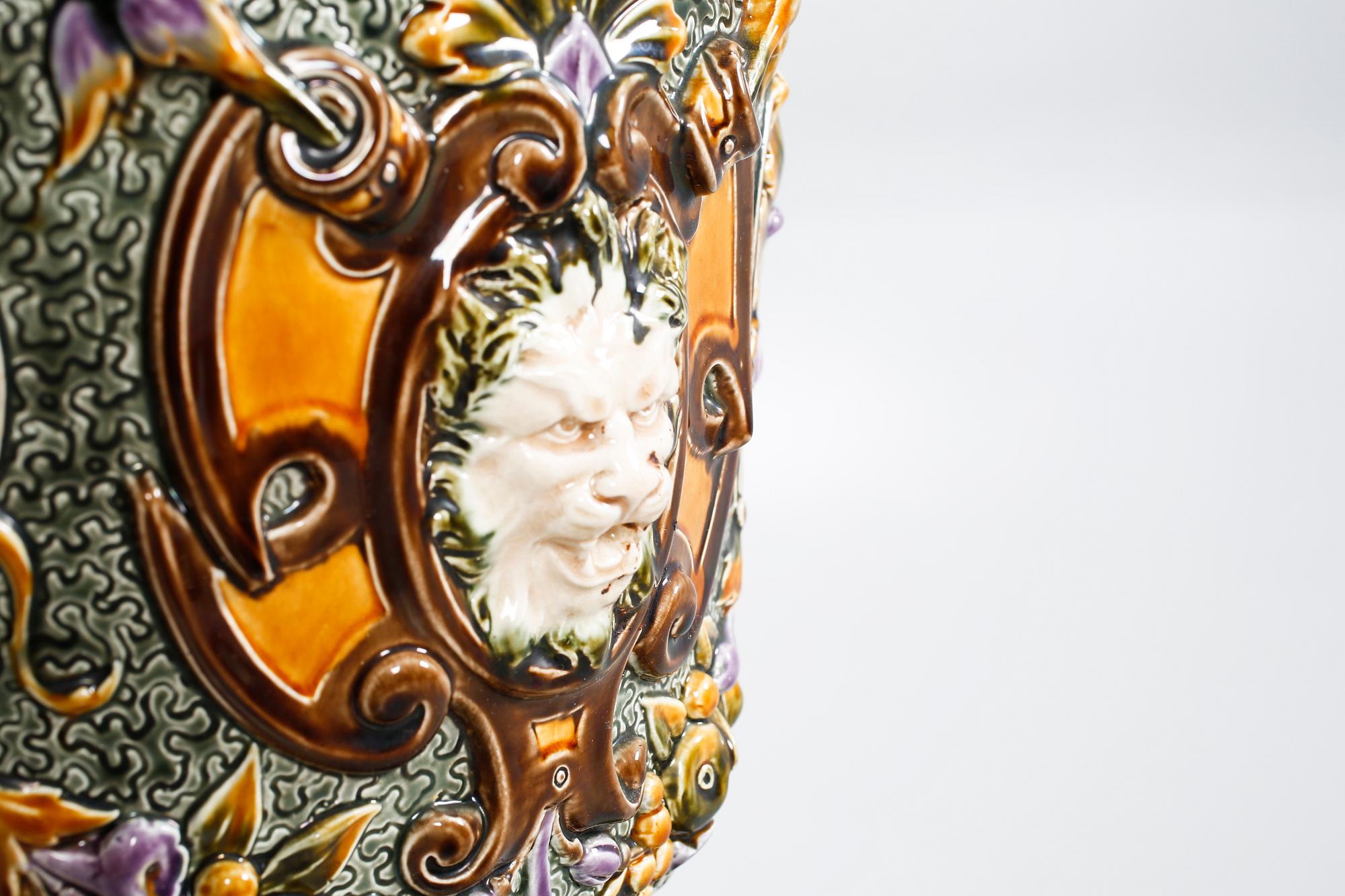 A pot on a pedestal in ceramics made by Rörstrand in the years between 1884-1890.