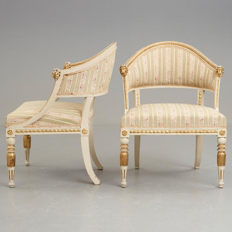 A pair of late Gustavian early 19th century armchairs.