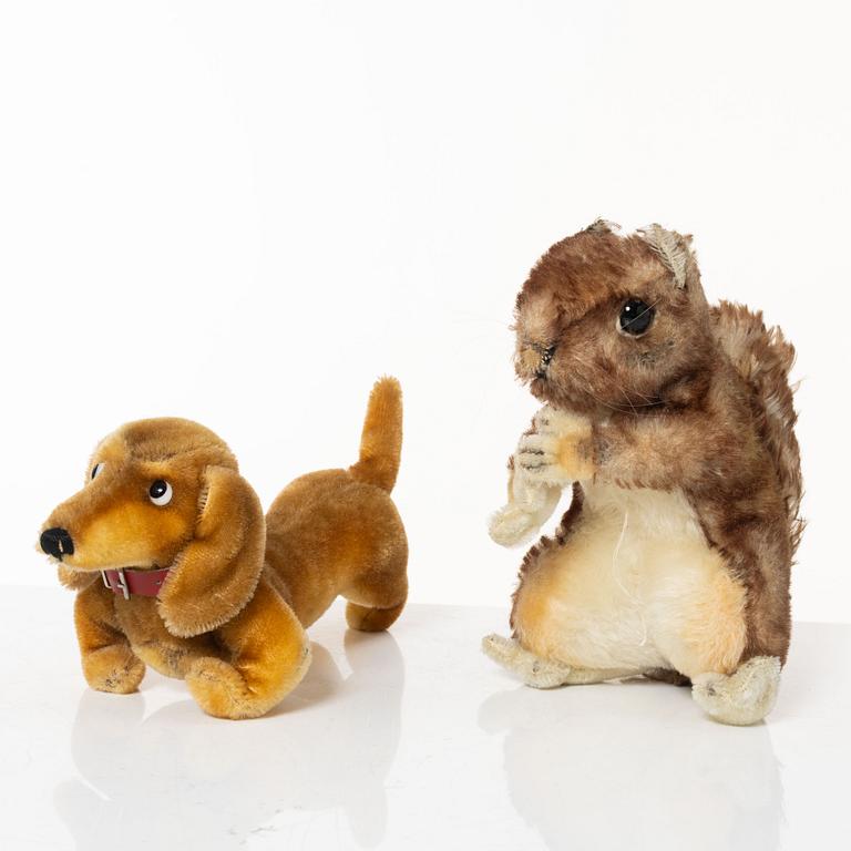 Leksaksdjur, 10 st, Steiff, med katalog, 1950-/60-tal.