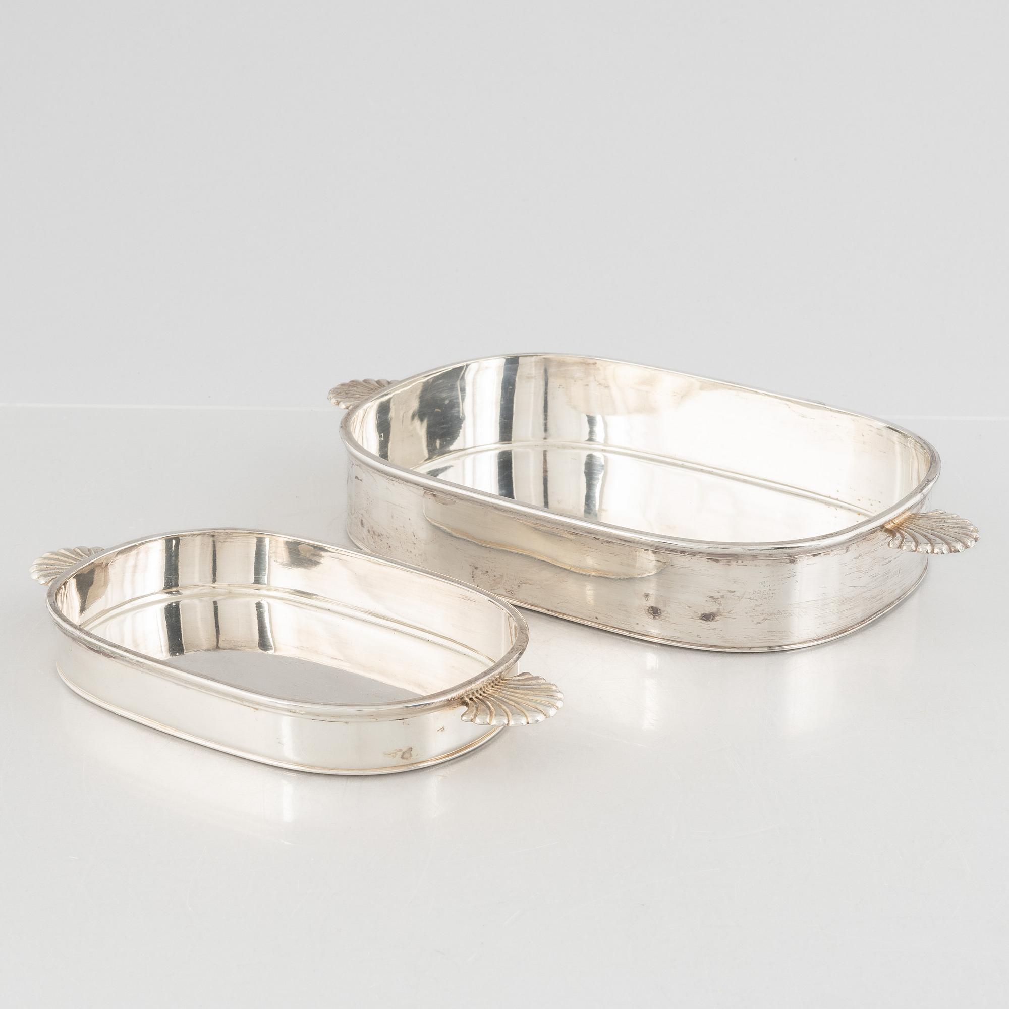 C.G. Råström, gratängformar, 2 st, nysilver, 1900-talets mitt.