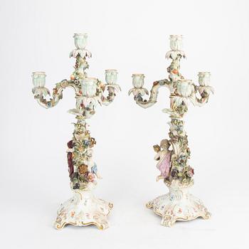 A pair of Meissen porcelain Candelabras early 1900s.