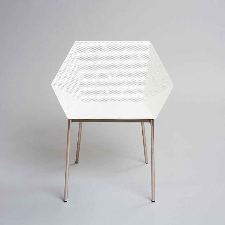 Claesson Koivisto Rune, a "Sfera Chair", ed. 7/8, Sfera Japan, 2004. Laser engraved hole leaf pattern in white lacquered stainl...