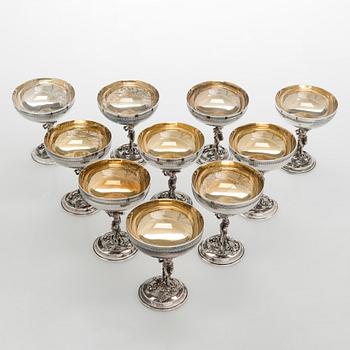 Dessertskålar, 10 st, sterling silver, Spanien, 1900-talets mitt.