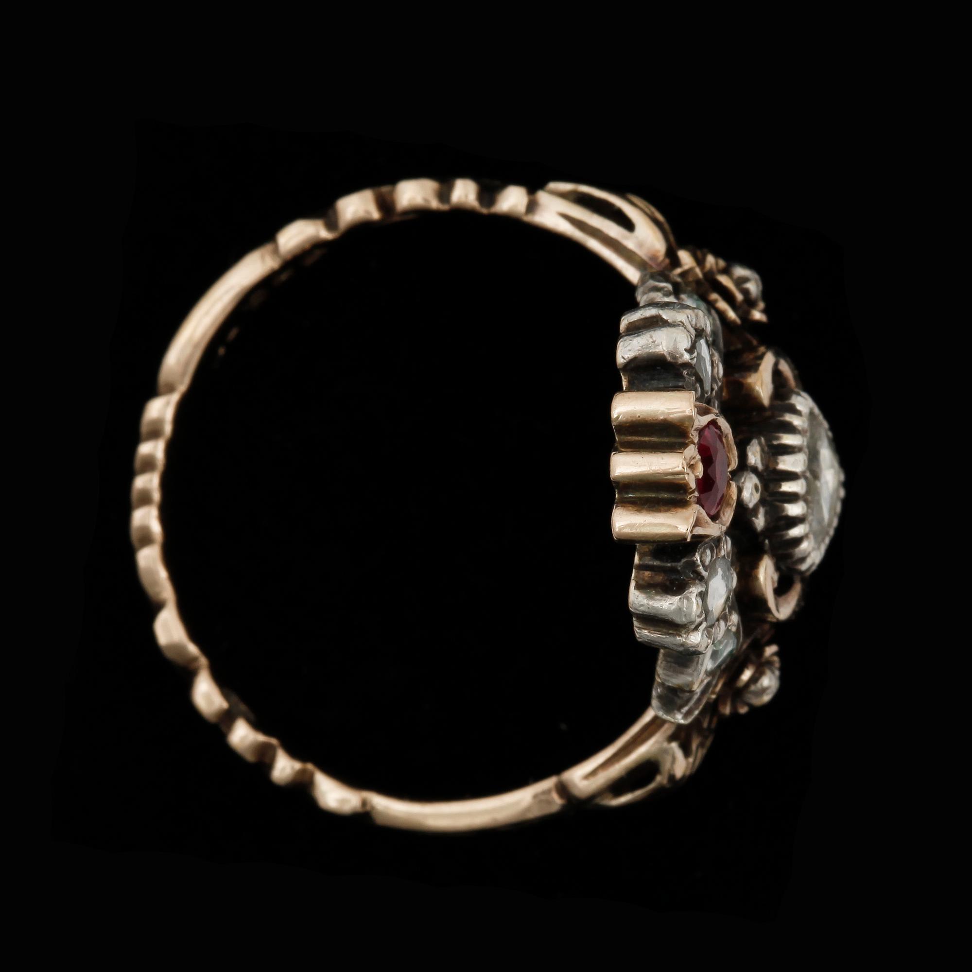 RING, empirestil, 14k och ädelstenar, 1900-tal. Vikt ca 4,2 gram.