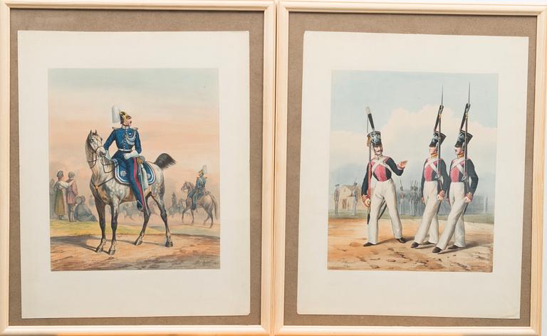 HORACE VERNET, after, litograph, hand coloured, signed 1841 and 1842.