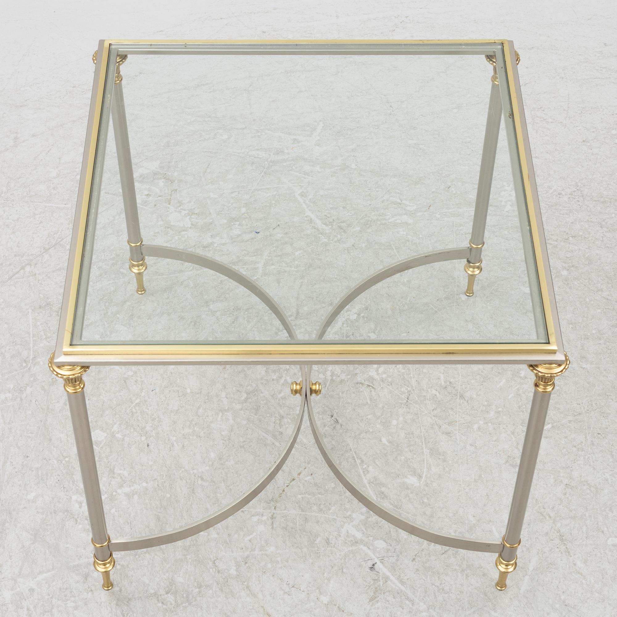 A pair of brass and glass sidetables, mid20th/second half of the 20th century.