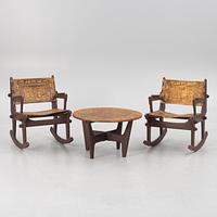 Angel Pazmino, a pair of rocking chairs and a table, Setca Cuenca Ecuador 1960s.