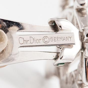 Christian Dior, Brosch och örhängen, silverfärgad metall och