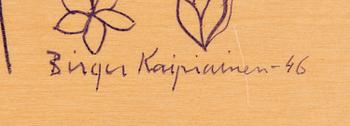 Birger Kaipiainen, drawing, lilac ink on plywood, signed and dated -46.