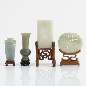 A group of four Chinese sculptured nephrite objects, 20th Century.