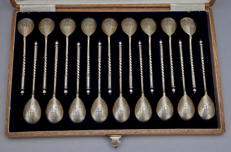 A set of 18 Russian 19th century silver-gilt coffee-spoons, makers mark of the firm Gratchev. Imperial Warrant.