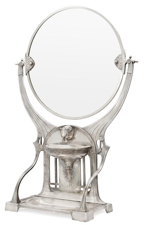 A WMF Art Nouveau silver plated pewter mirror, Germany.