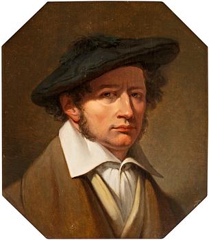 257A. Johan Gustaf Sandberg, Självporträtt med röd barett, bröstbild.