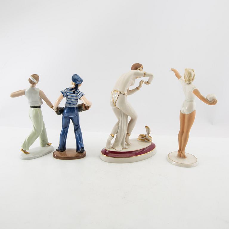 Figurines 4 pcs Royal Dux, Wallendorf and Keramos Germany mid-20th century porcelain.