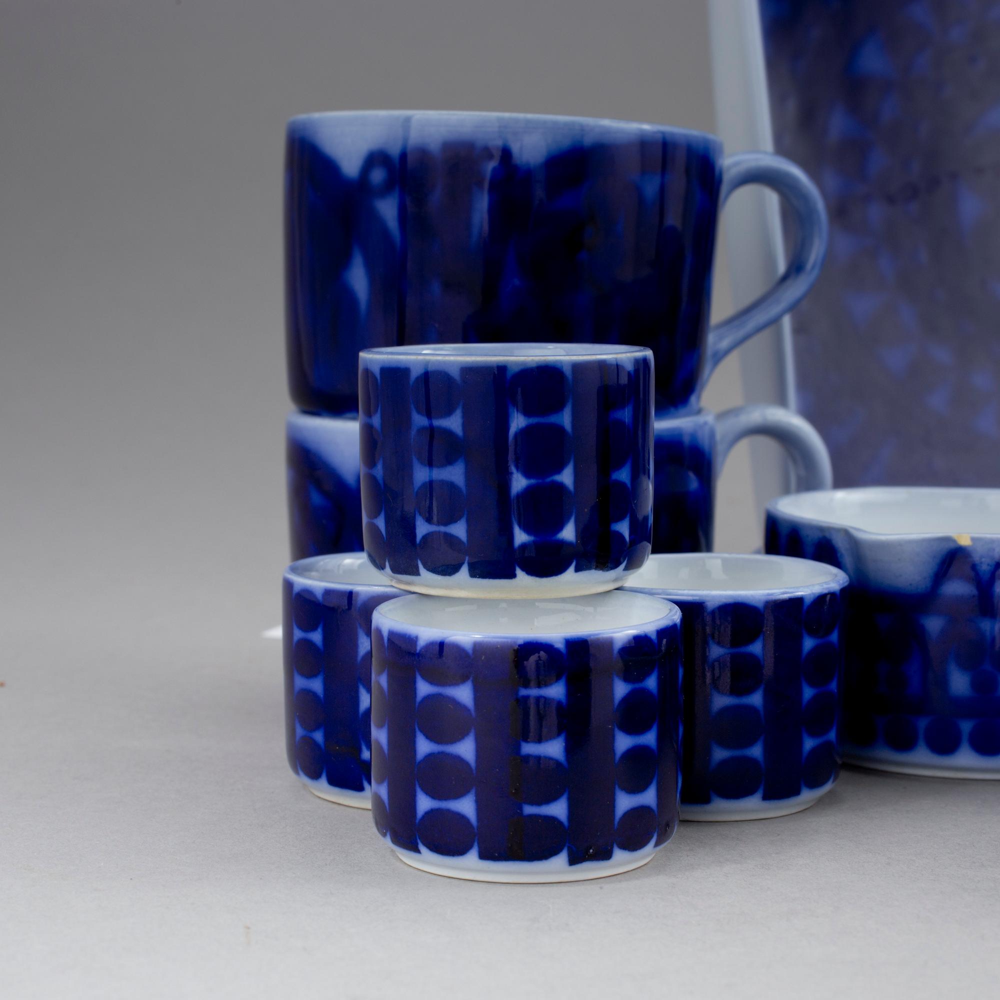 SERVISDELAR, 12 st, flintgods, "Blå Husar", Stig Lindberg, Gustavsberg, 1900-talets andra hälft.