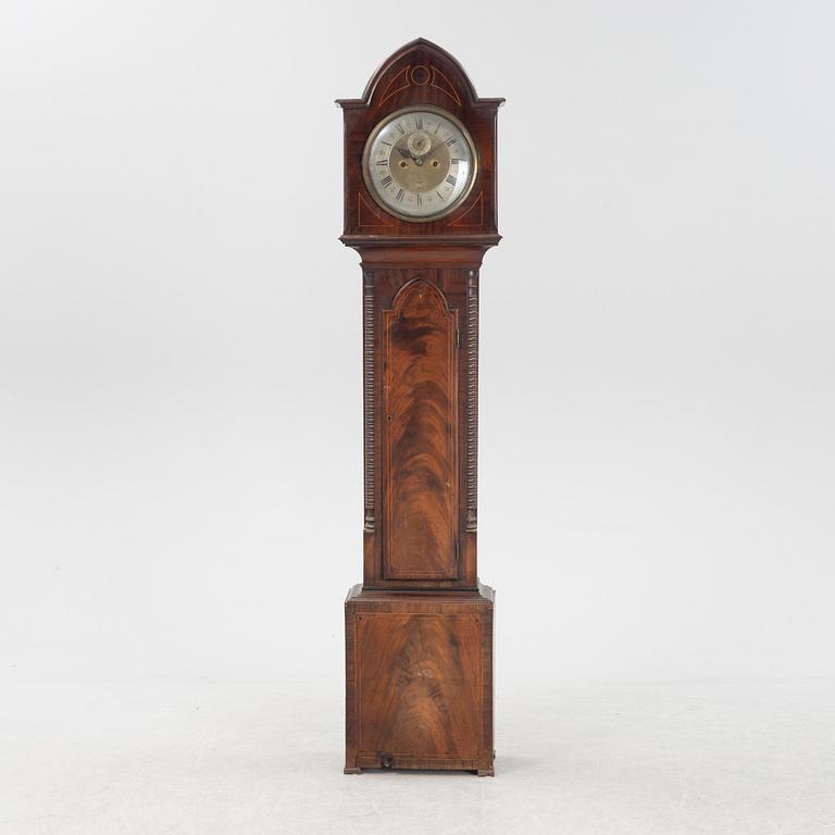 A mahogany long case clock, Jontahan Lowndes, London, England, early 19th Century.