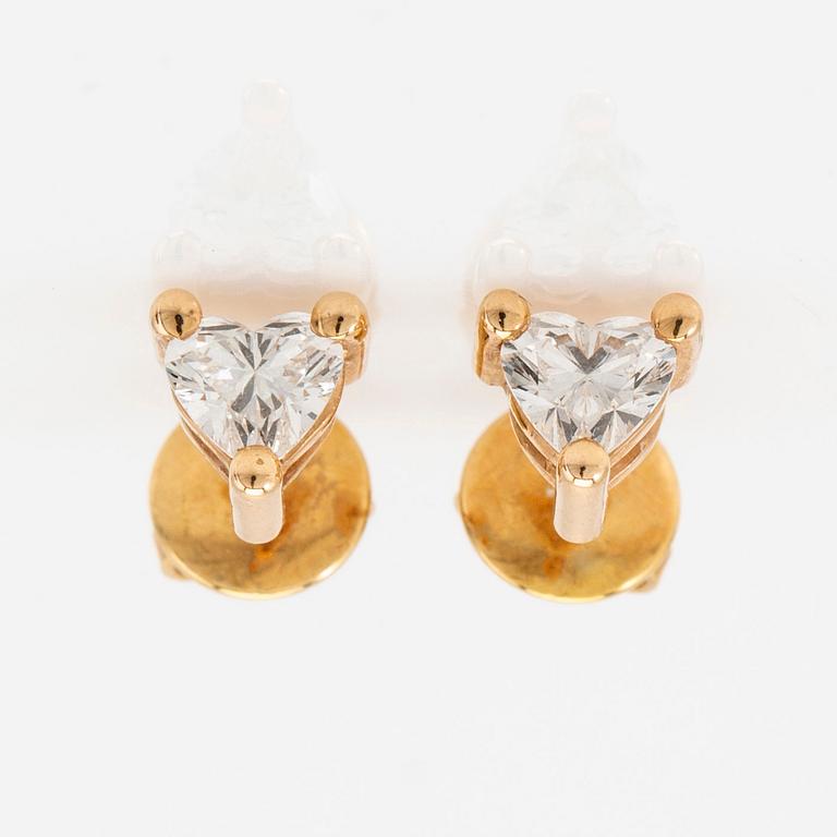 Earrings, a pair, 18k gold with heart-shaped diamonds.