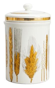 A Piero Fornasetti lidded ceramic jar with gilt decoration, Milan porbably 1950's.