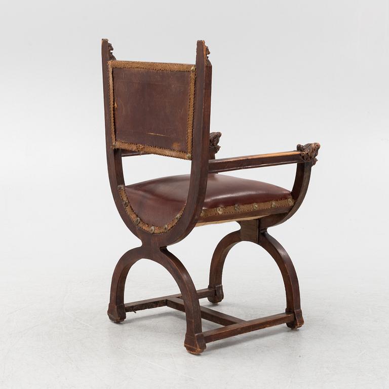 A carved Renaissace style armchair, late 19th Century.