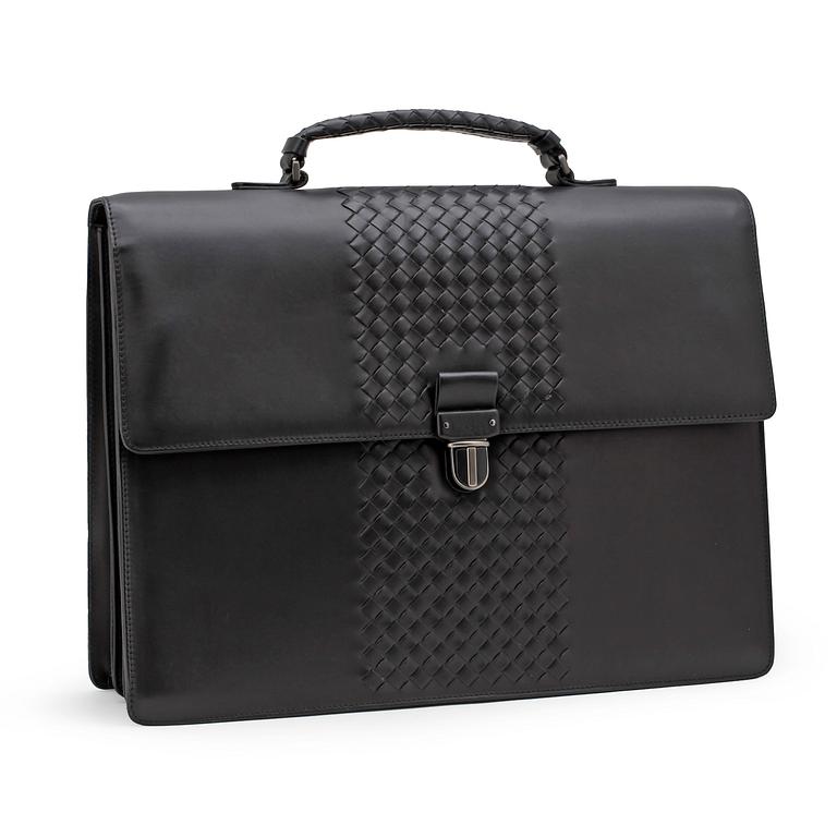 BOTTEGA VENETA, a black leather briefcase.